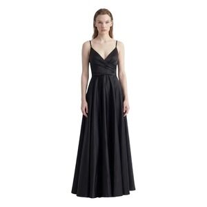 JJ's House Black Satin V-Neck Lace-Up Back Evening Gown Dress US 8 Bridesmaid